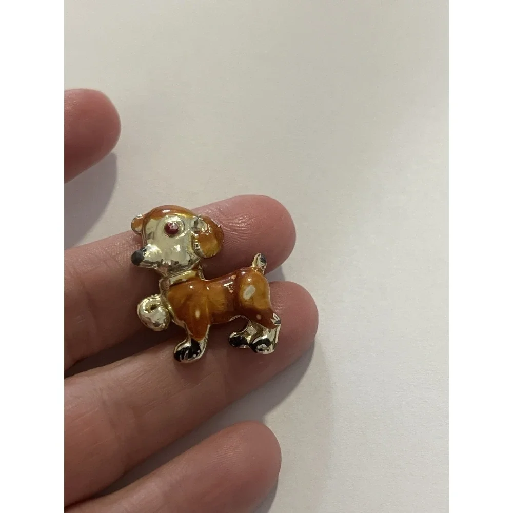 Vintage Mid Century Dog Puppy Brooch Pin Gold‎ Tone